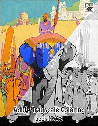 Vintage India Travel Poster Grayscale Coloring Book